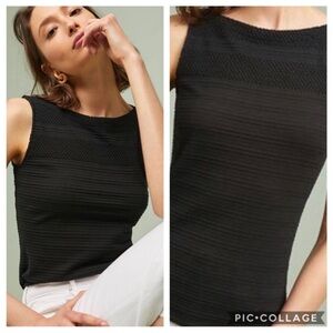 Anthropologie Biscayne Boatneck Top black textured tank top NWT